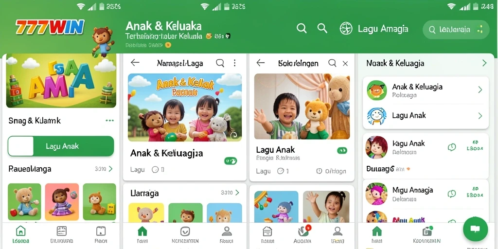 Antarmuka menarik dari aplikasi 777WIN yang menampilkan lagu-lagu anak.