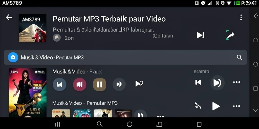 Tampilan antarmuka aplikasi Pemutar MP3 yang intuitif dan menarik.